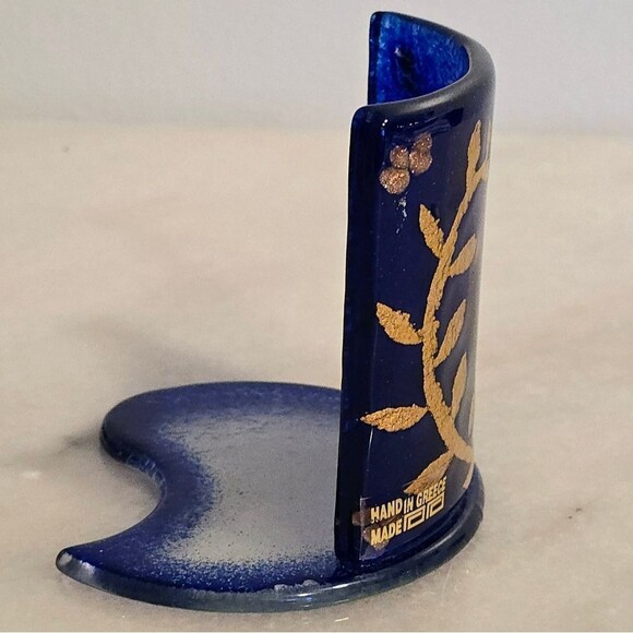 Mixaha Fused Glass Artistic Handmade Cobalt blue Candle Holder Greece - Picture 6 of 8